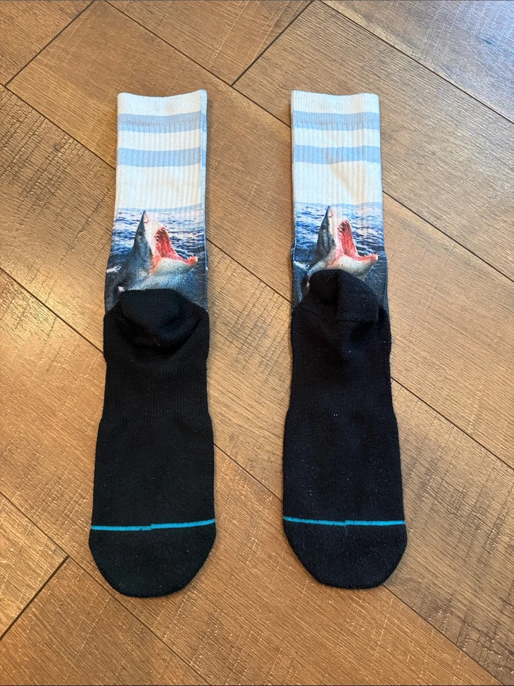 Men's Shark Graphic Athletic Crew Socks in Blue and Black